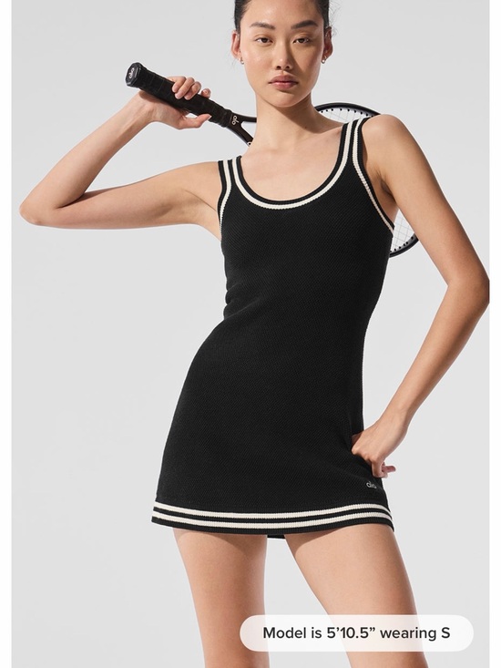 ALO Yoga Dresses & Skirts - ALO Yoga Black Knit Tennis Mini Dress with Cream Trim